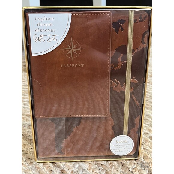 Eccolo Passport Holder Compass & Journal‎ World Map Gift Set for Traveler NEW - Picture 5 of 5